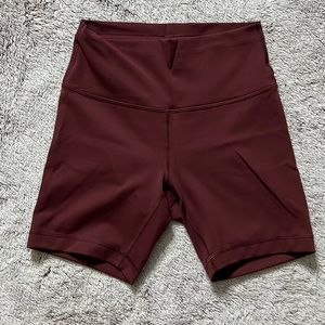 lululemon wunder train high rise 6" shorts - red merlot - size 6